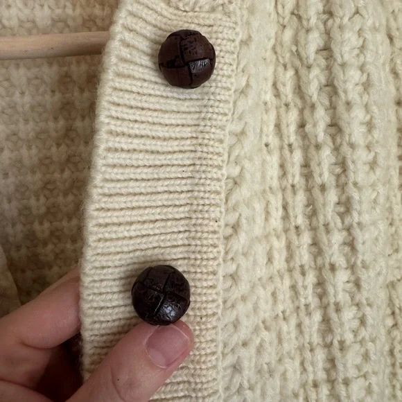 Vintage 100% Wool Chunky Knit Cardigan Cream Fisherman Sweater WPL 13436 Size 40 - Picture 10 of 14